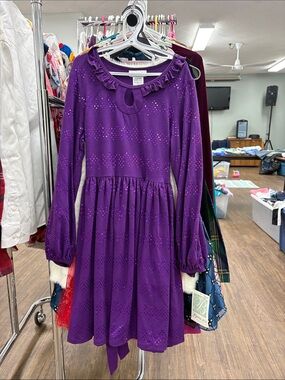 Bonnie Jean Purple Ruffle Keyhole Eyelet Dress